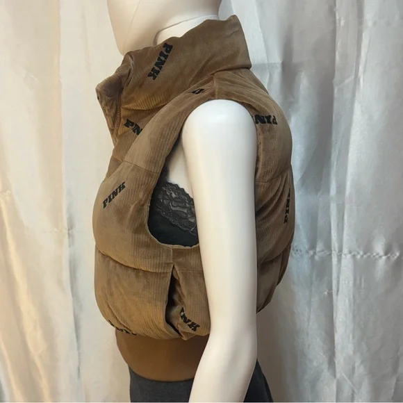 Victoria’s Secret Pink Super Soft Ribbed Velour Cropped Puffer Vest - Picture 4 of 9